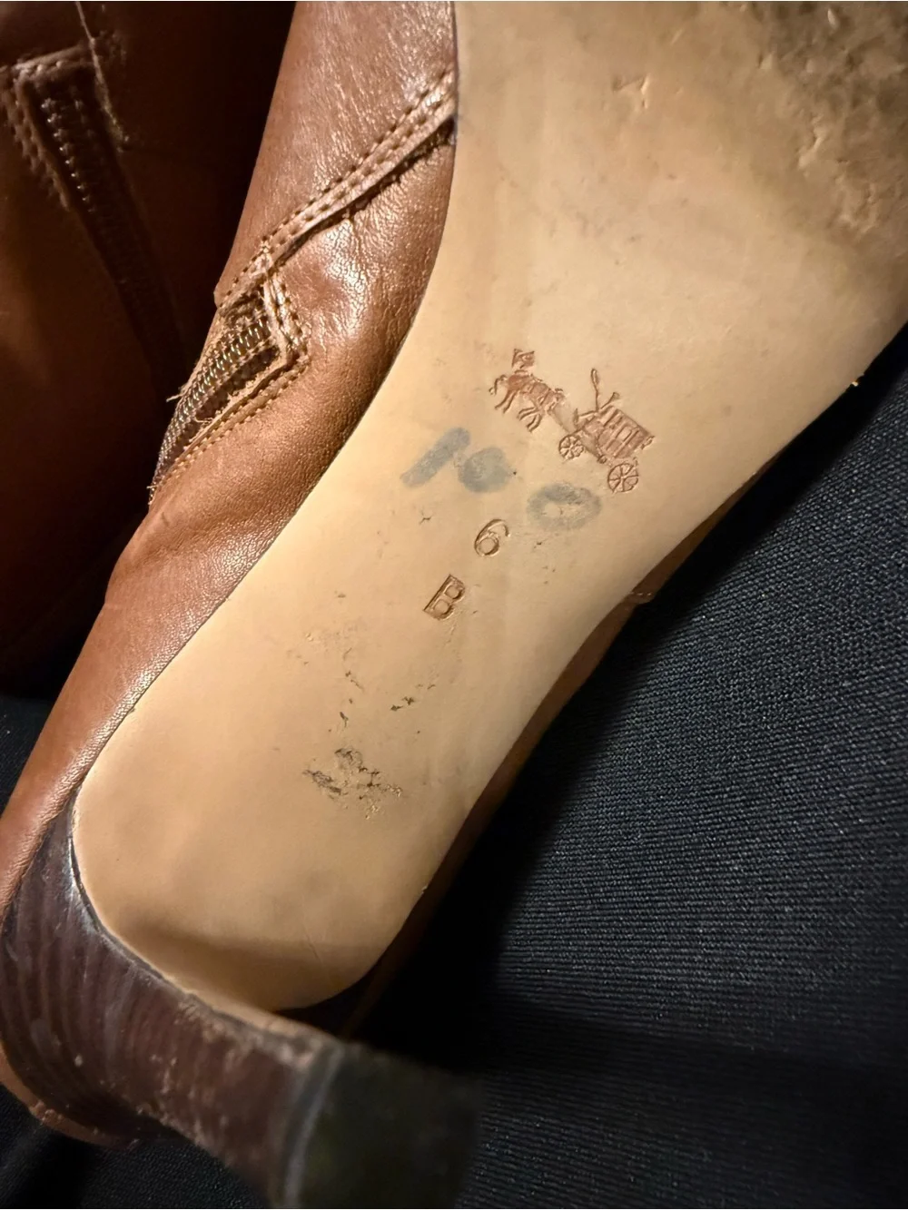 Coach Women's Tan Leather Ankle Boots with Gold Accent